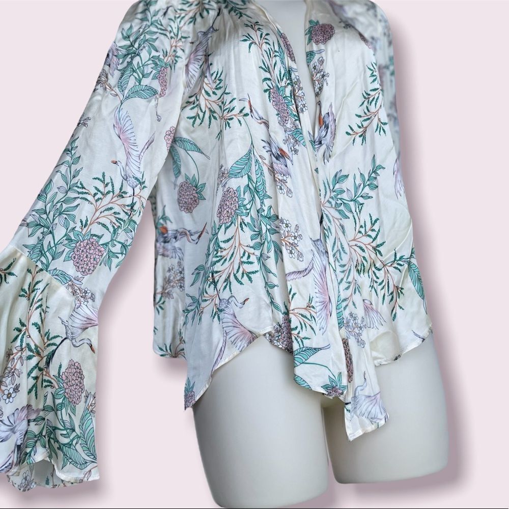 NWT ZARA Flowy Bell Sleeve Crane Print Cardigan Size XS